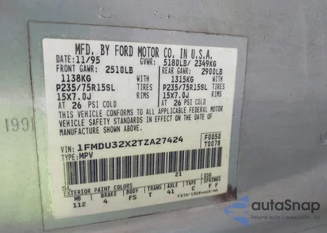 1996 Ford Explorer z USA, uszkodzony, nr VIN 1FMDU32X2TZA27424